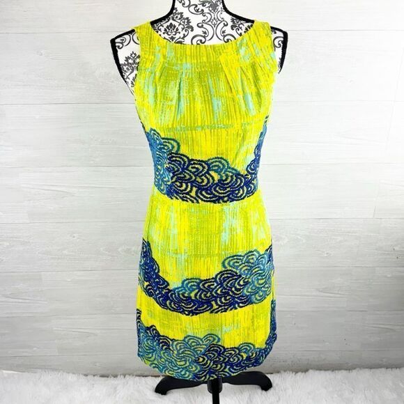 Anthropologie Tabitha Azure Scroll Sleeveless Bodycon Dress NWT - Picture 2 of 8